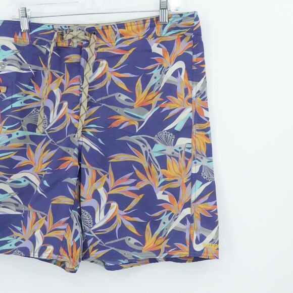 Patagonia Board Shorts Mens 35 Purple Orange Bird Floral Swim Trunks Beach Surf - Picture 5 of 14